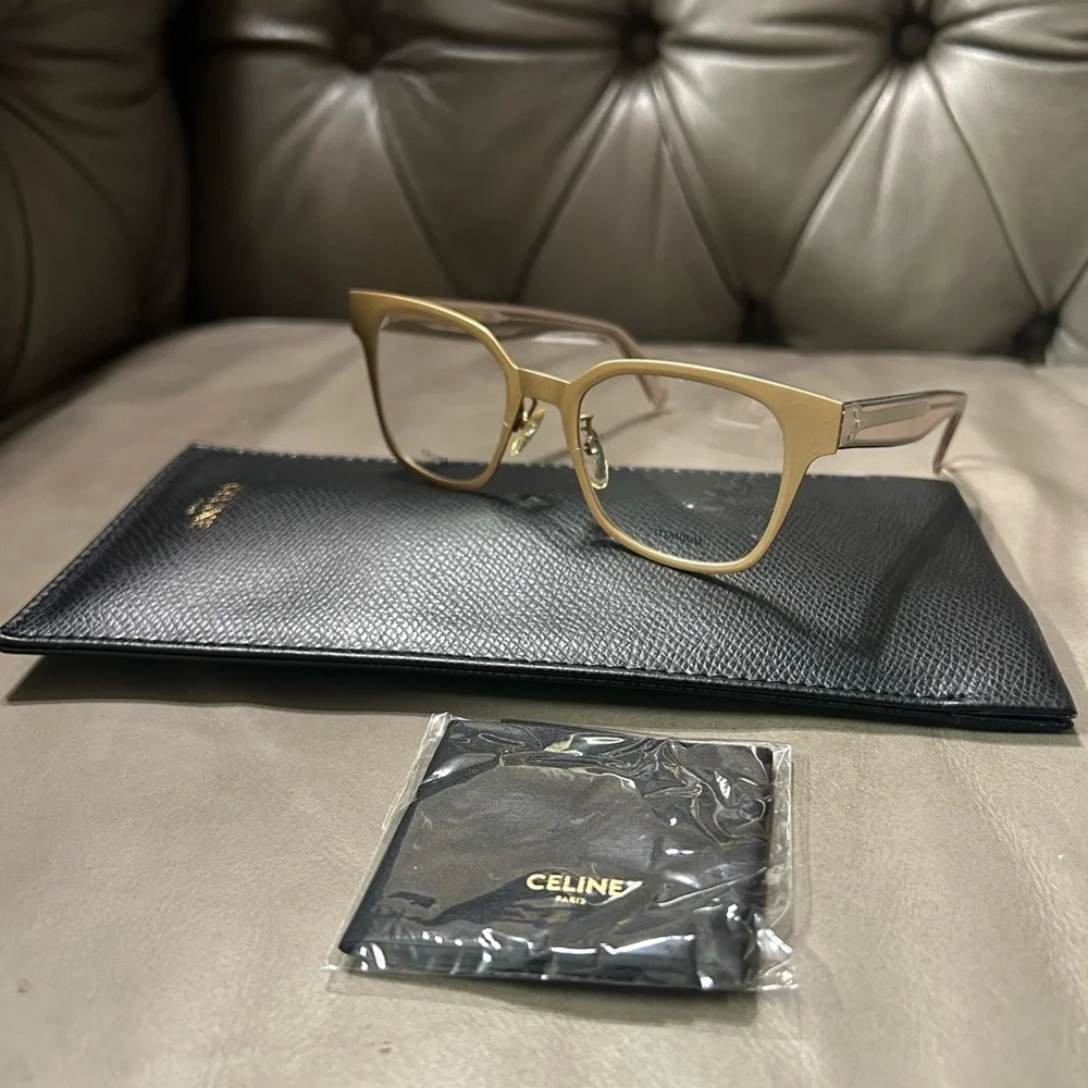 CELINE CL41456 Titanium Gold Square Eyeglasses Made in Italy w/ Case